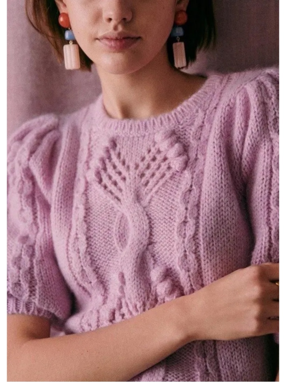 SEZANE Lilac Purple Pink
Mohair Wool Knit Short Sleeve
Sweater Giulia Jumper XS